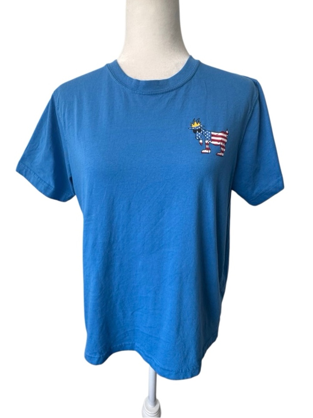 GOAT USA Blue Kids Short Sleeve Tee with American Flag Goat Graphic SZ XL